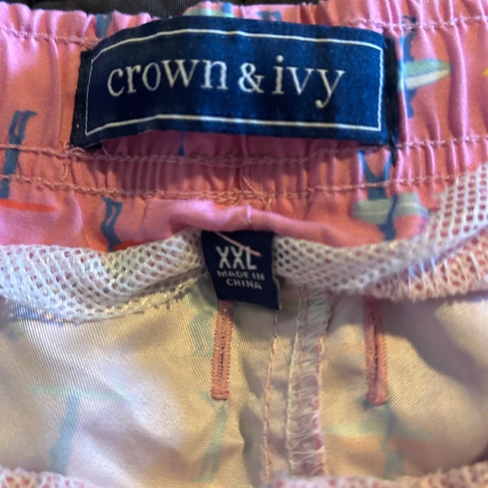 Crown & Ivy Mens XXL Swim Trunks Bundle Flamingo Surfer Pink Blue 2 Pack‎